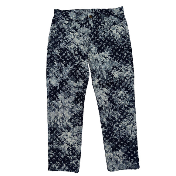 Louis Vuitton Tapestry Regular Denim Blue Monogram Logo Jeans Pants 32 - Picture 1 of 15